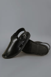 Black Smooth Finish Peshawari Chappal