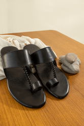 Black Smooth Leather Kolhapuri