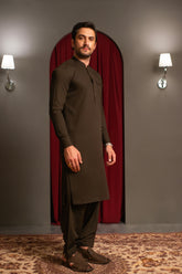 Espresso Brown Dobby Designer Kameez Shalwar