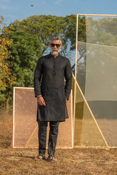 Black Schiffli Kurta Pajama