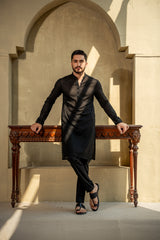 Coal Black Schiffli Kurta Pajama