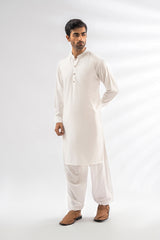 White Textured Kameez Shalwar