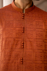 Burnt Orange Schiffli Kurta Pajama