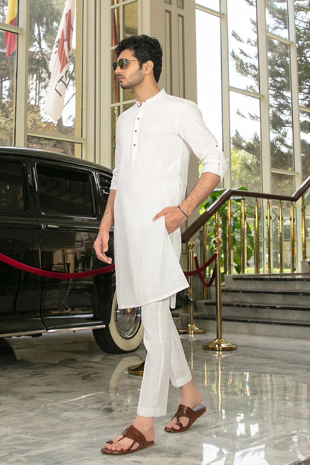 WHITE SLUB COTTON LINEN KURTA PANTS – Shahid Afridi Store - International