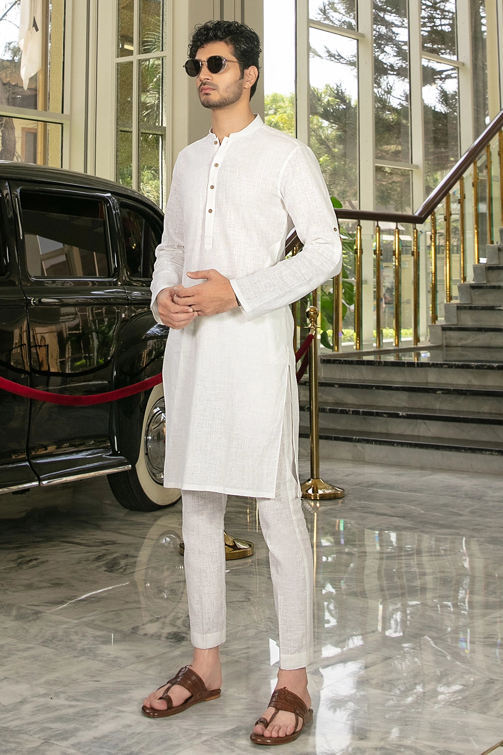 WHITE SLUB COTTON LINEN KURTA PANTS – Shahid Afridi Store - International