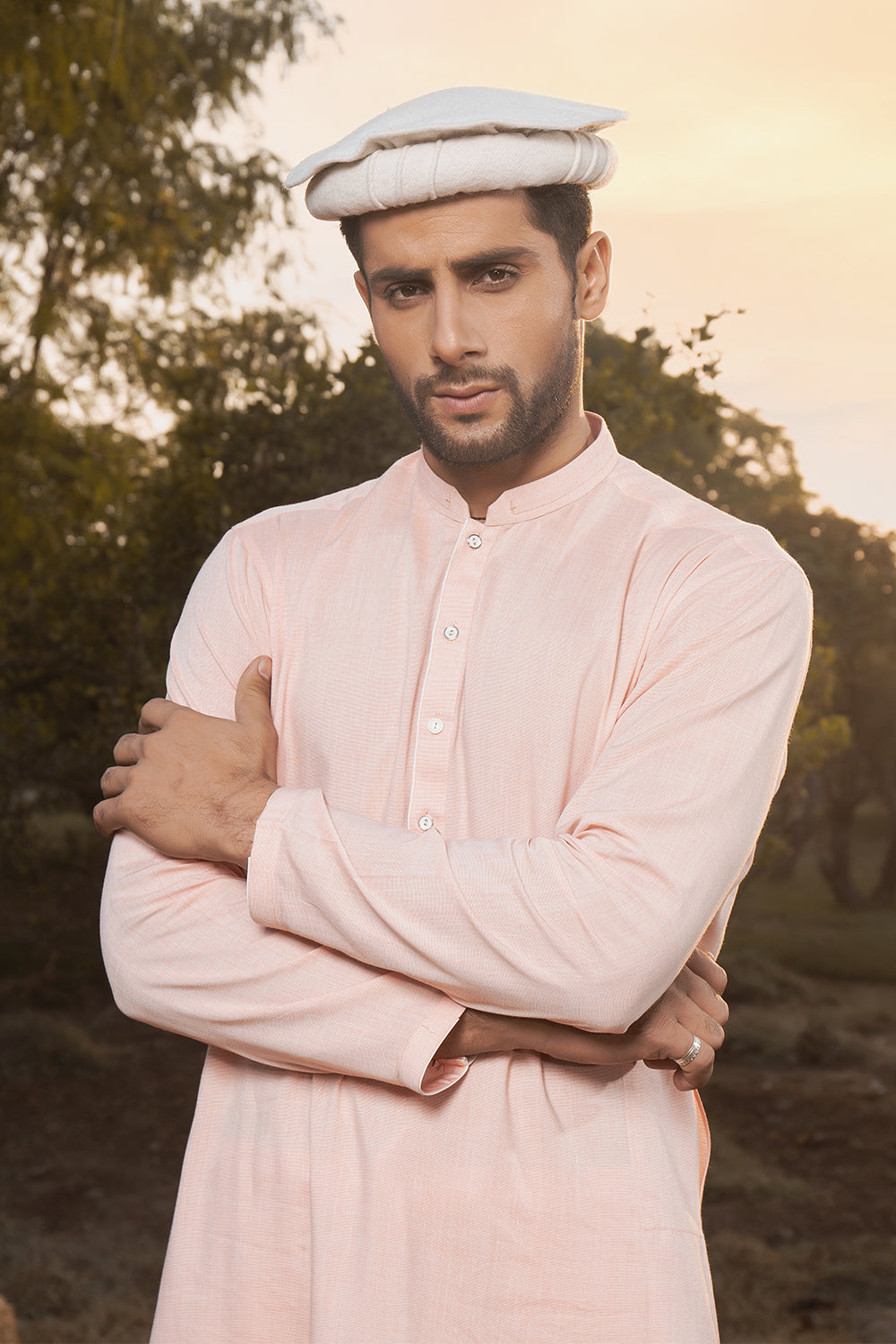 SALMON PINK LINEN CHAMBRAY KURTA PANTS