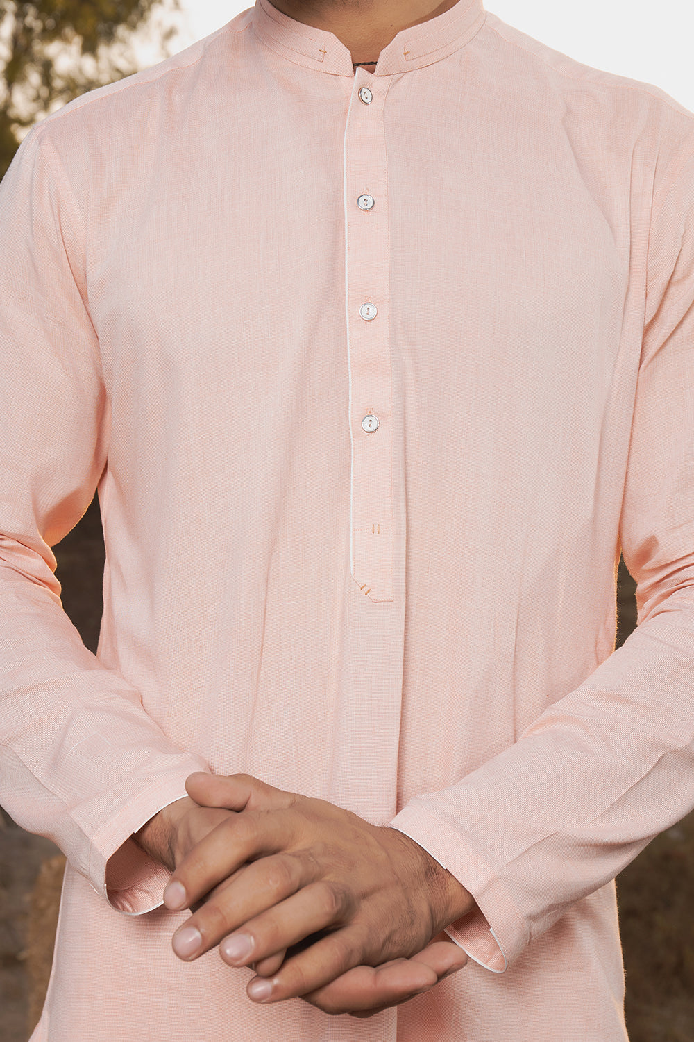 SALMON PINK LINEN CHAMBRAY KURTA PANTS