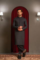 Charcoal Gray Dobby Designer Kameez Shalwar