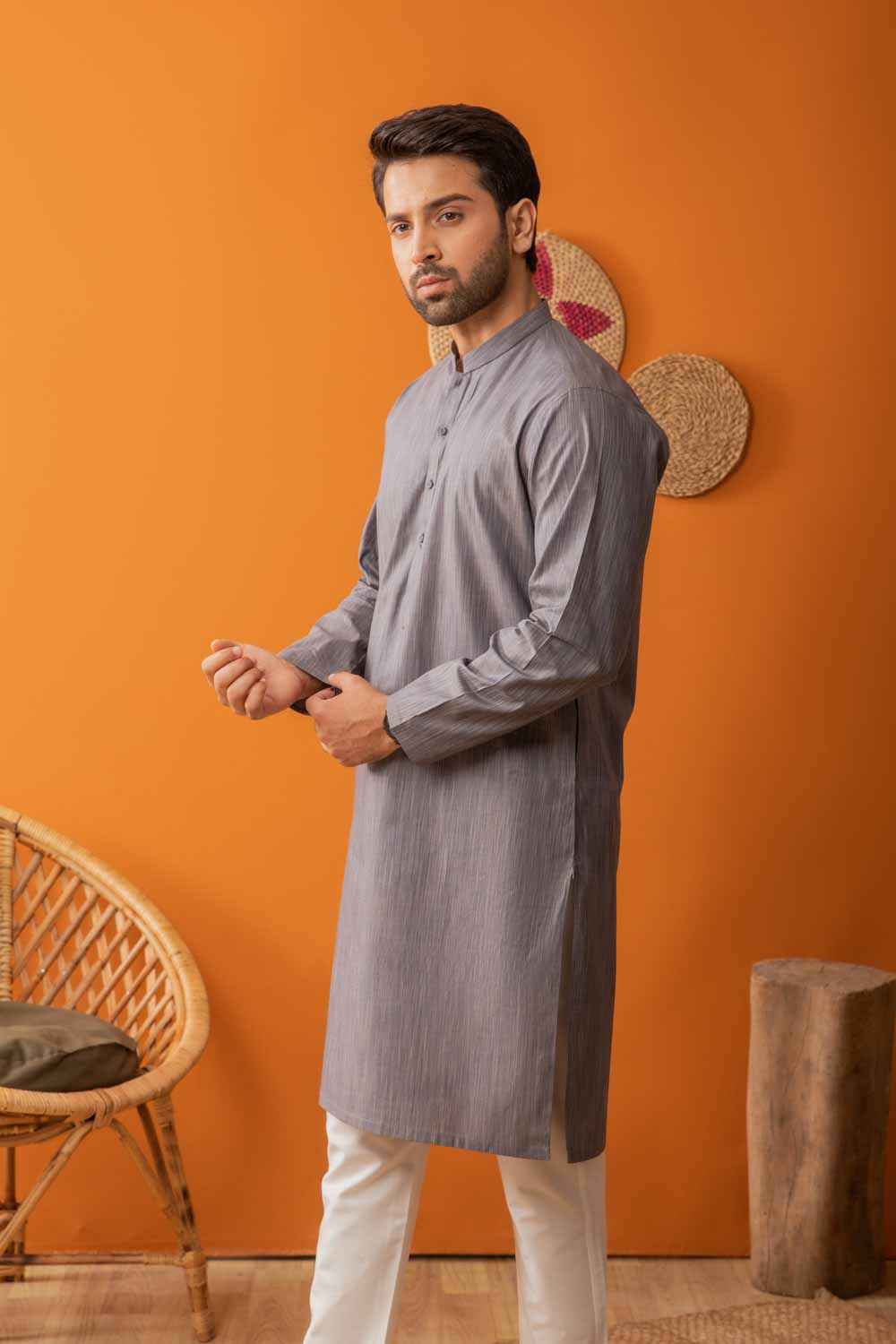 YARN DYED GRAY KURTA PAJAMA