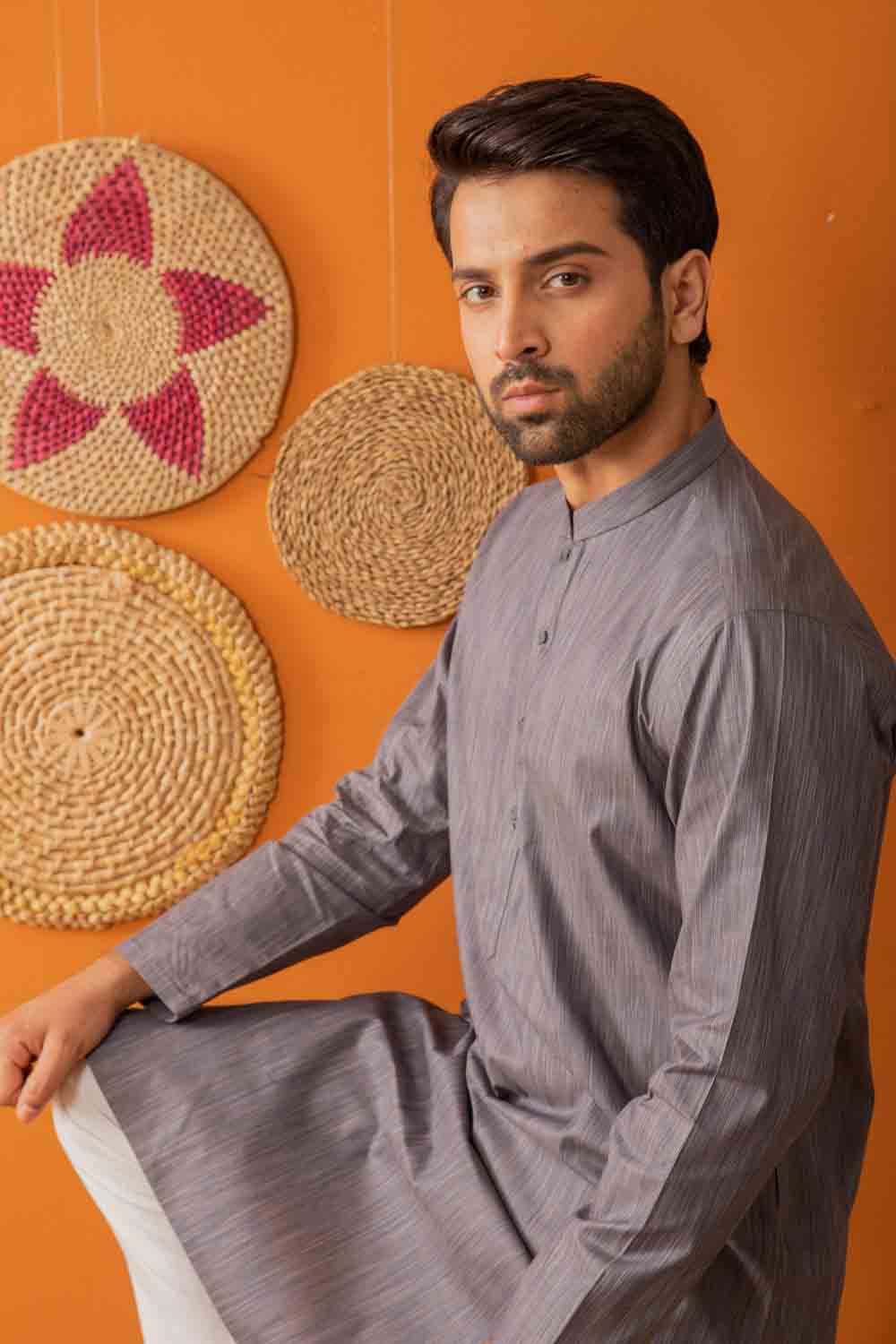 YARN DYED GRAY KURTA PAJAMA