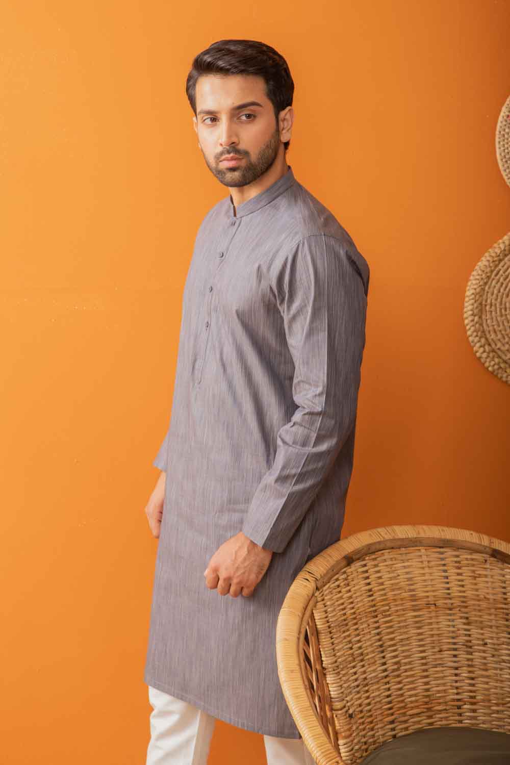 YARN DYED GRAY KURTA PAJAMA