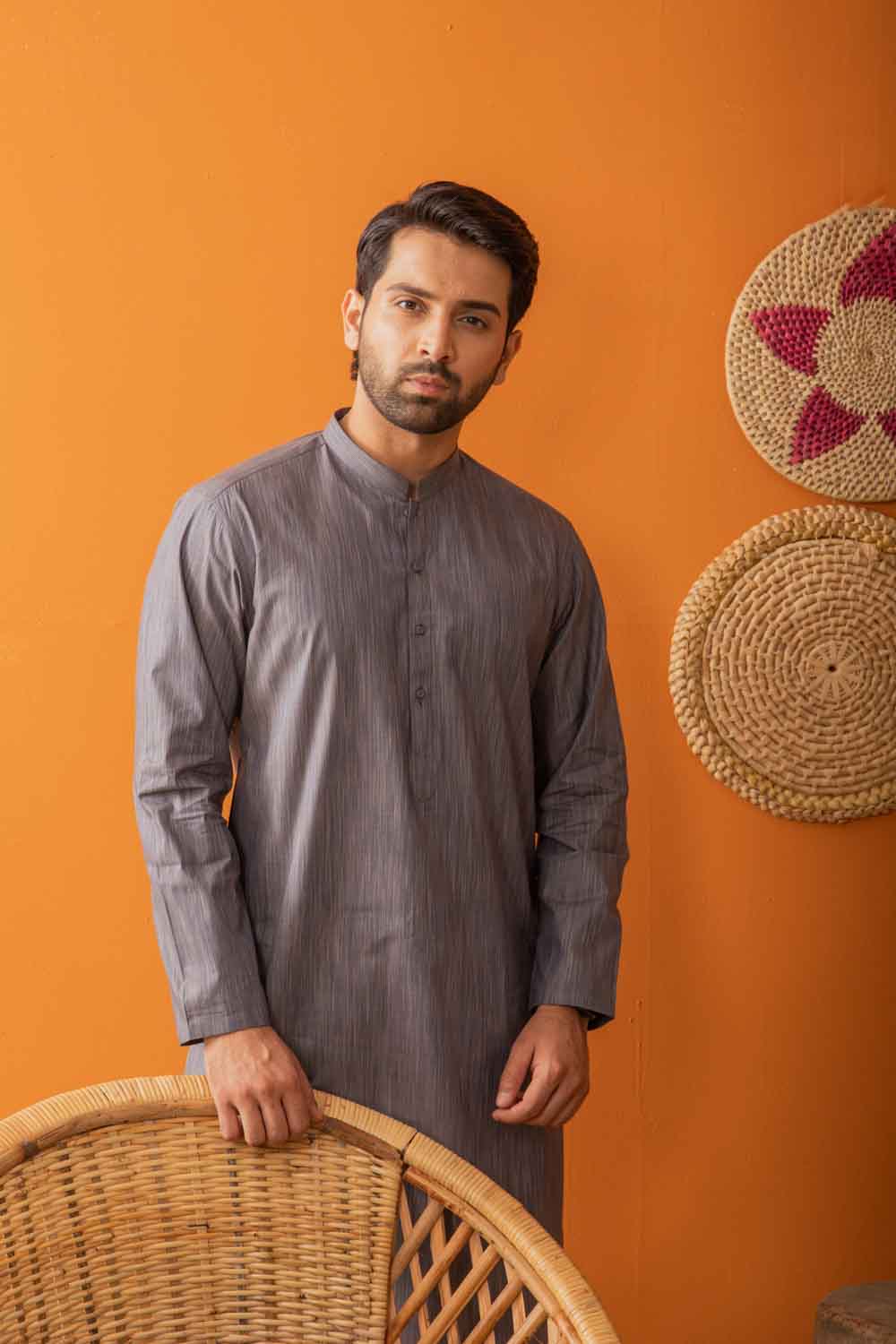 YARN DYED GRAY KURTA PAJAMA