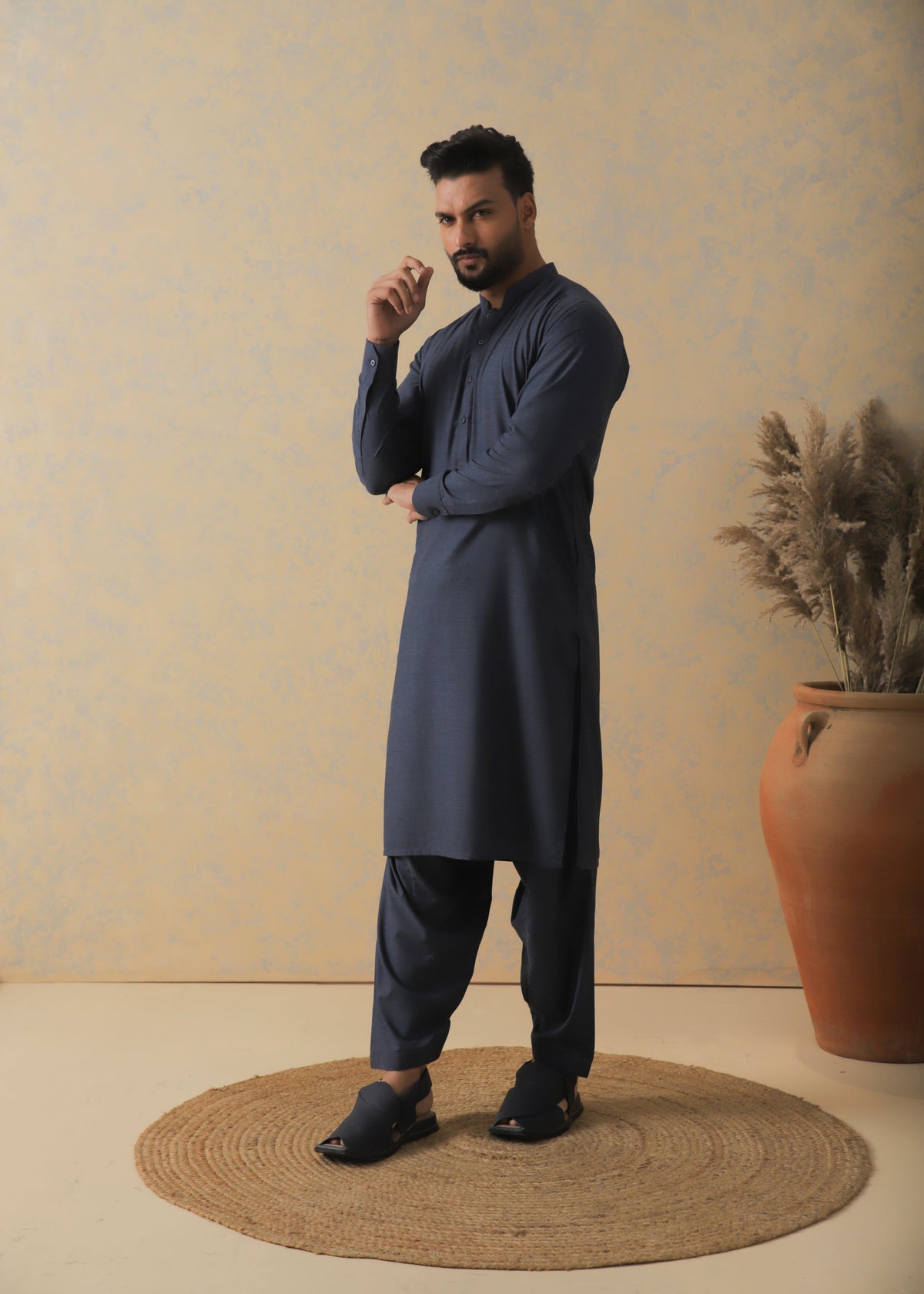 Royal Blue Two-Tone Kameez Shalwar