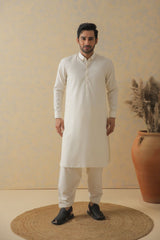 Cream Self Textured Kameez Shalwar