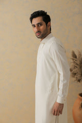 Cream Self Textured Kameez Shalwar