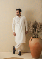 Cream Self Textured Kameez Shalwar