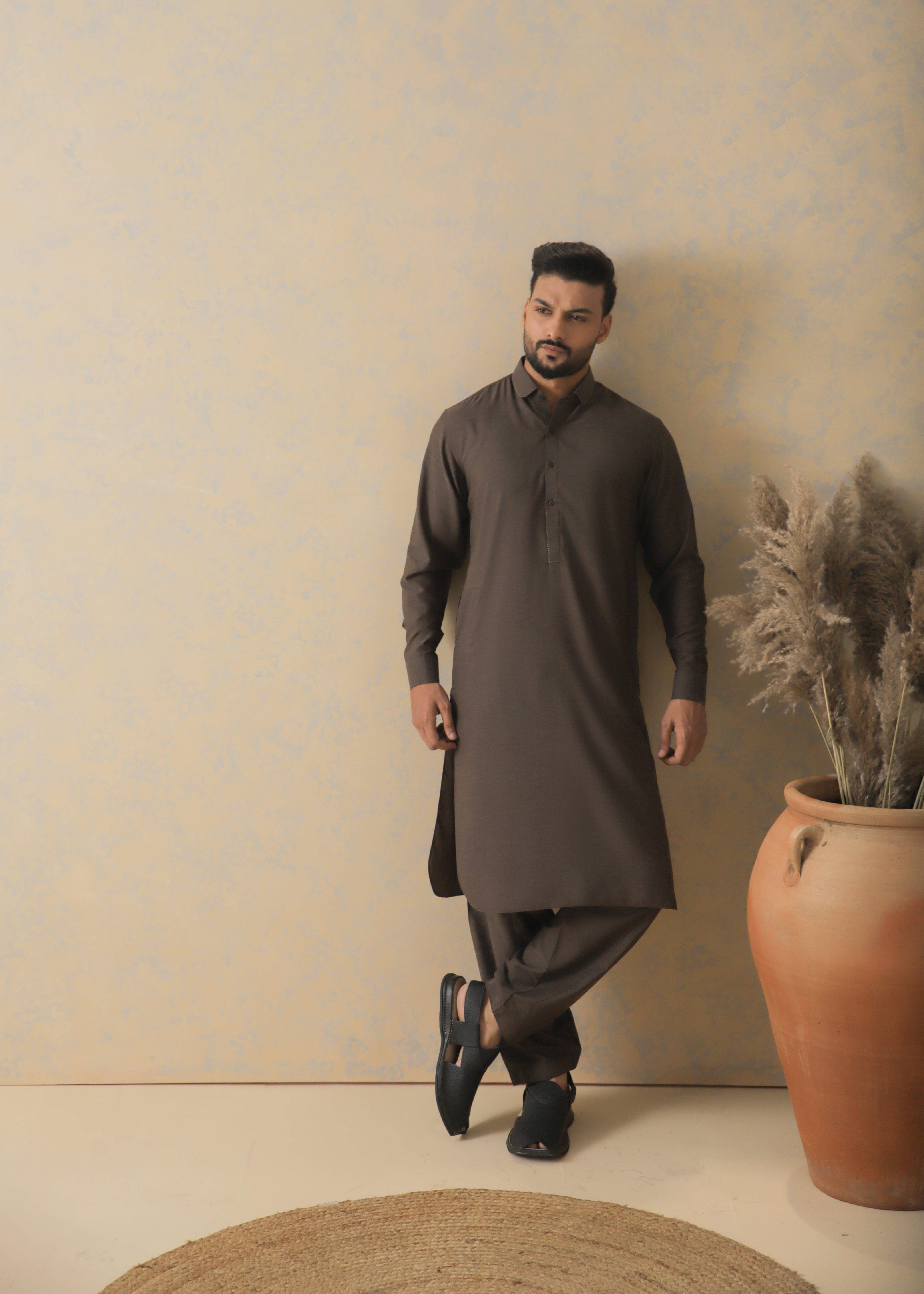 Coffee Brown Two-Tone Kameez Shalwar