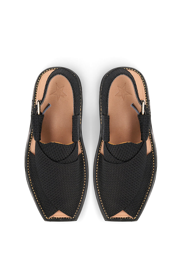 BLACK JACQUARD PESHAWARI CHAPPALS