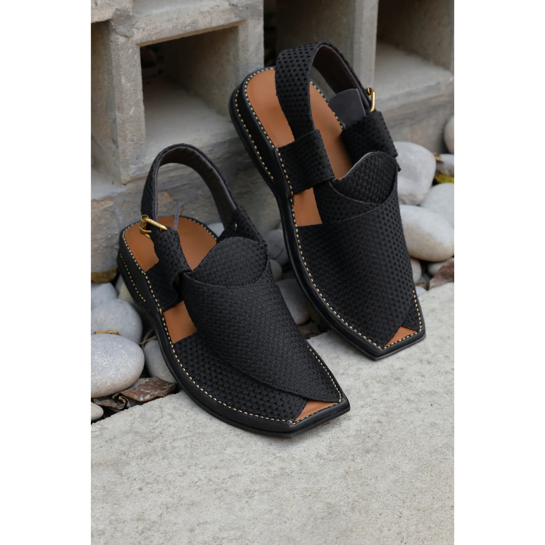 BLACK JACQUARD PESHAWARI CHAPPALS