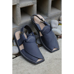 Blue Textured leather Peshawari Chappals