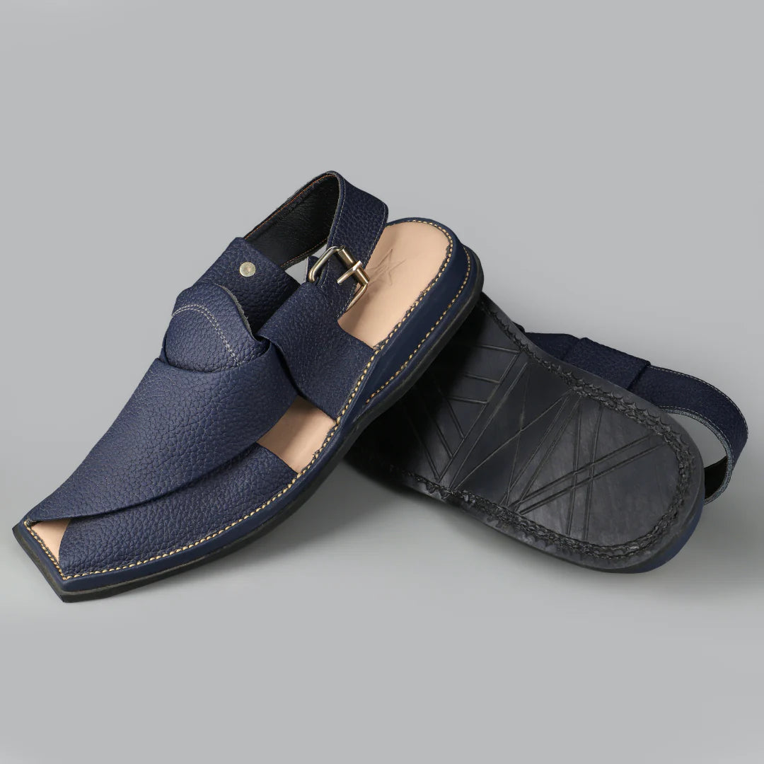 Blue Textured leather Peshawari Chappals